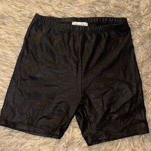 Black Faux Leather Biker Shorts